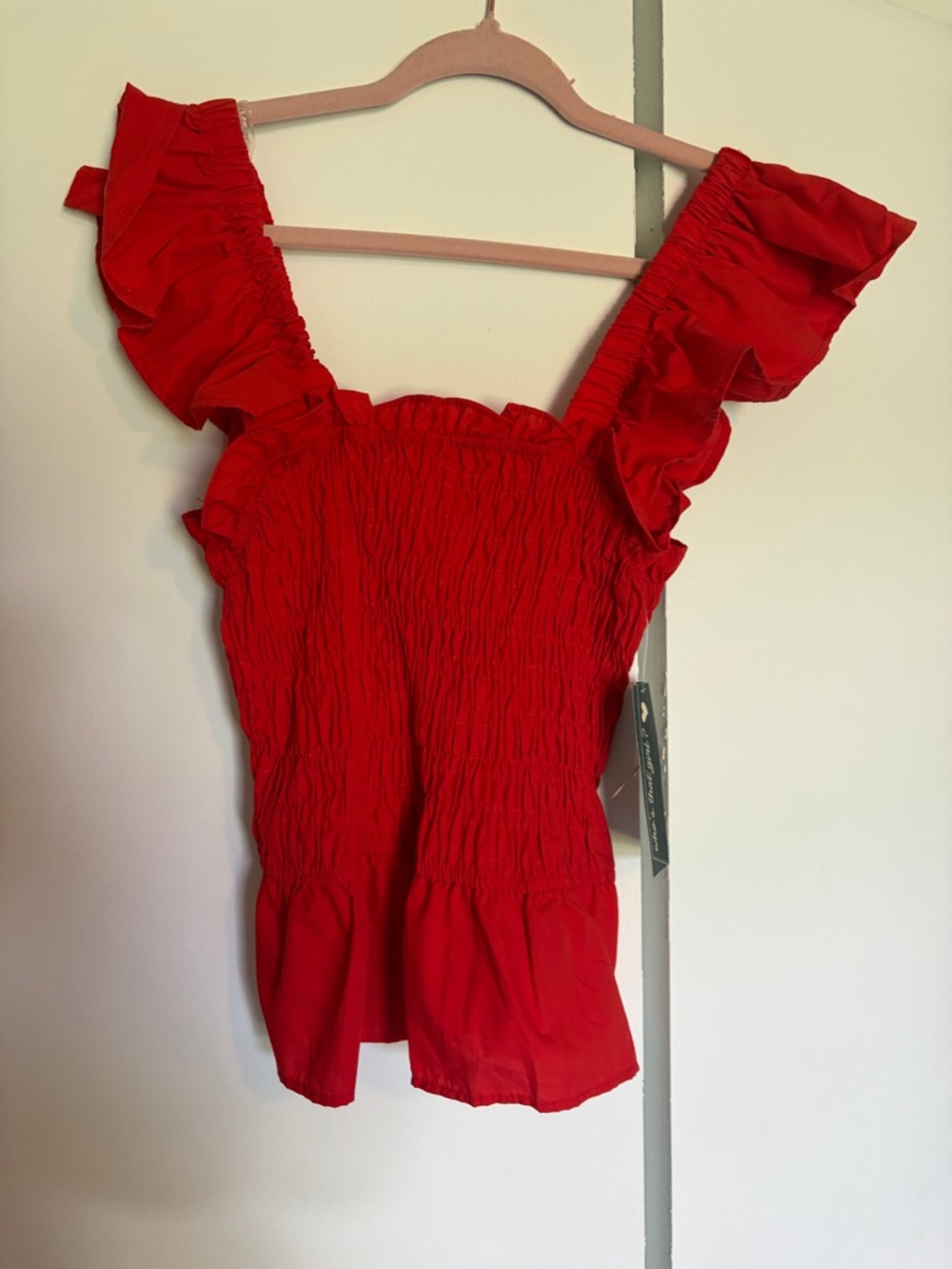 Red Smocked Ruffle Strap Tank Top